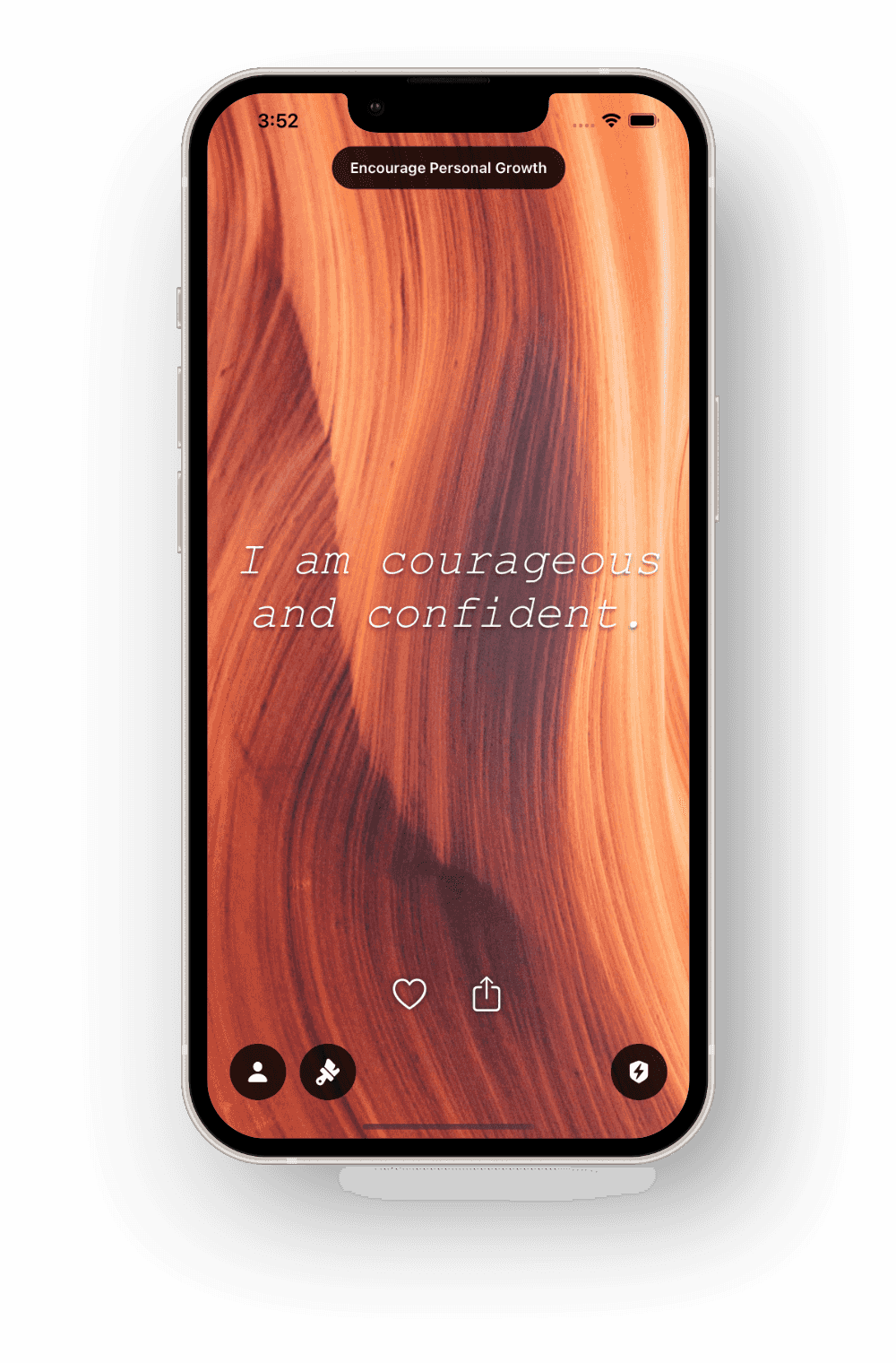 An iPhone running the AffirMe app
